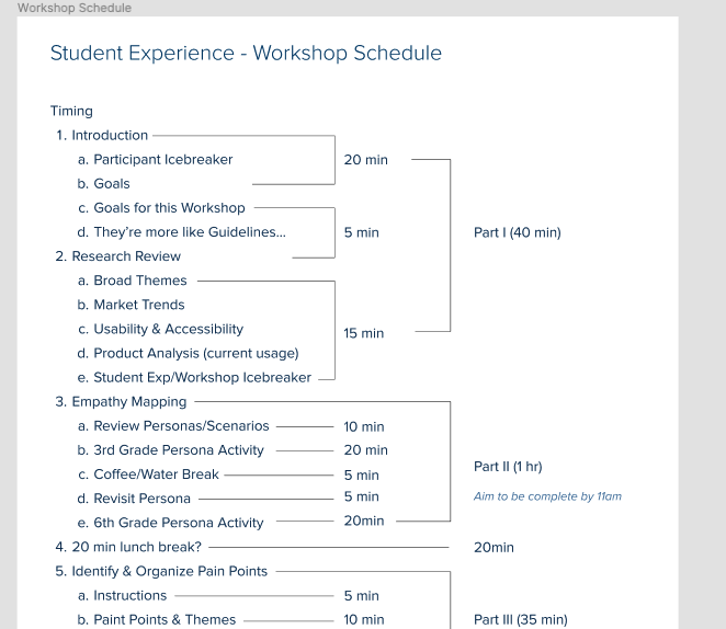 A workshop schedule.