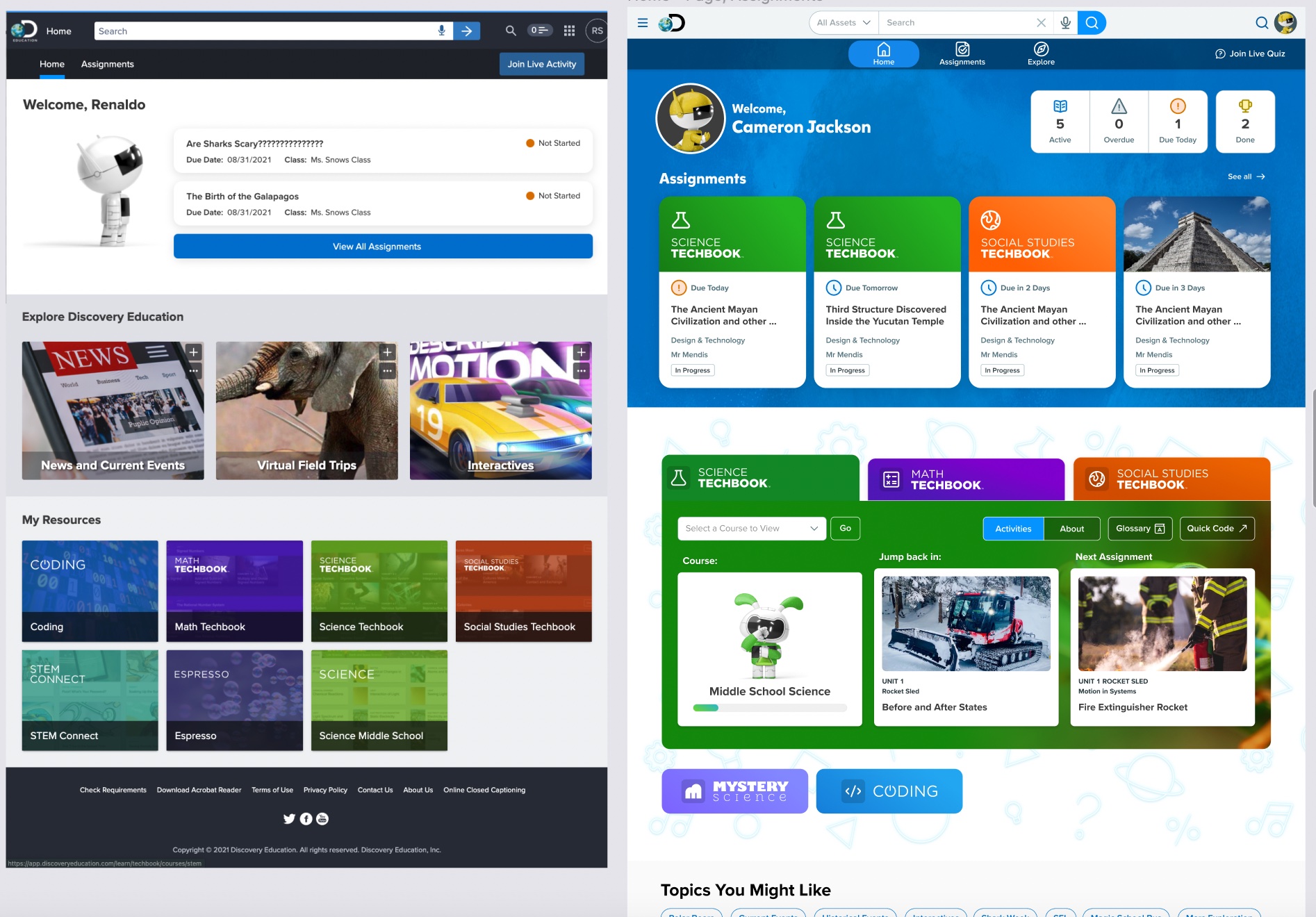 comparison of old and new home page