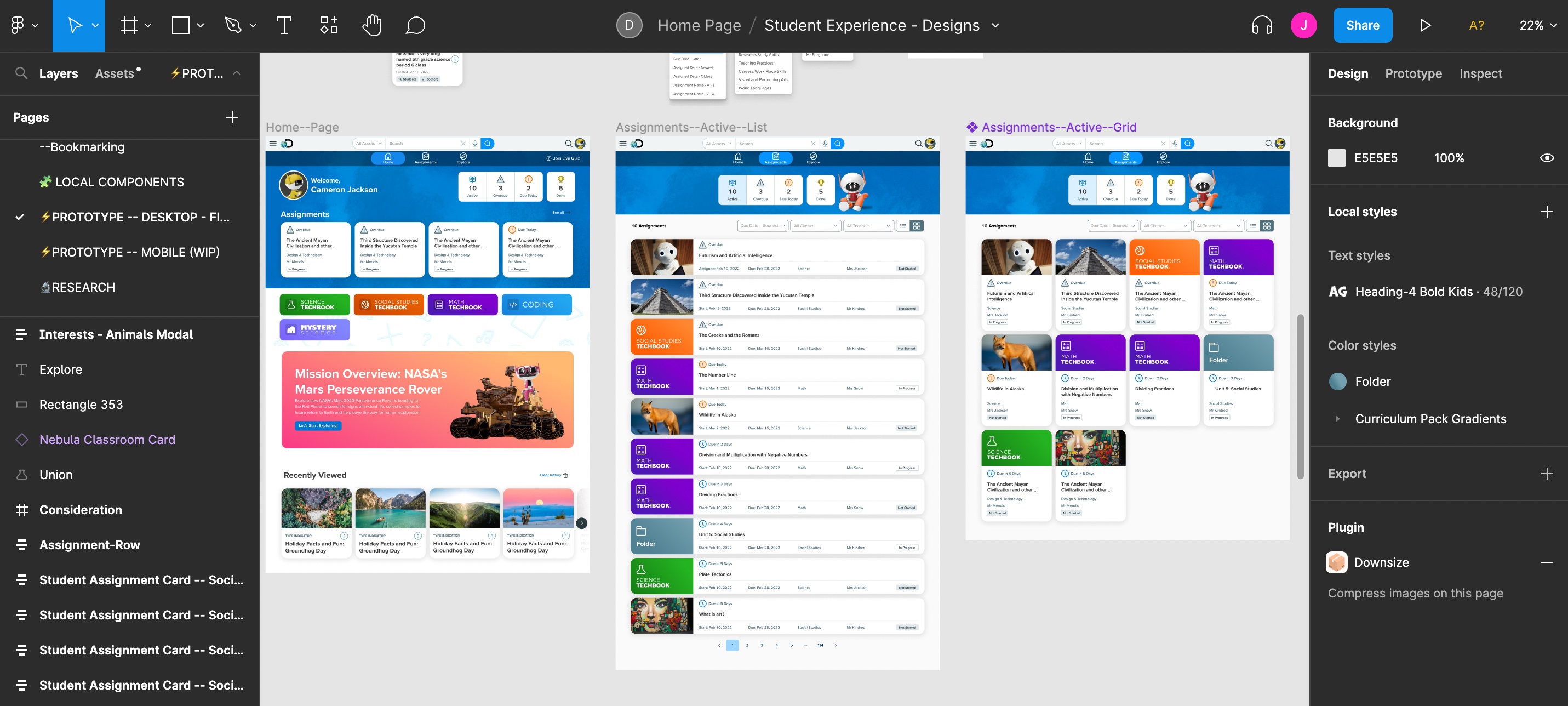 Home and assignment views.
