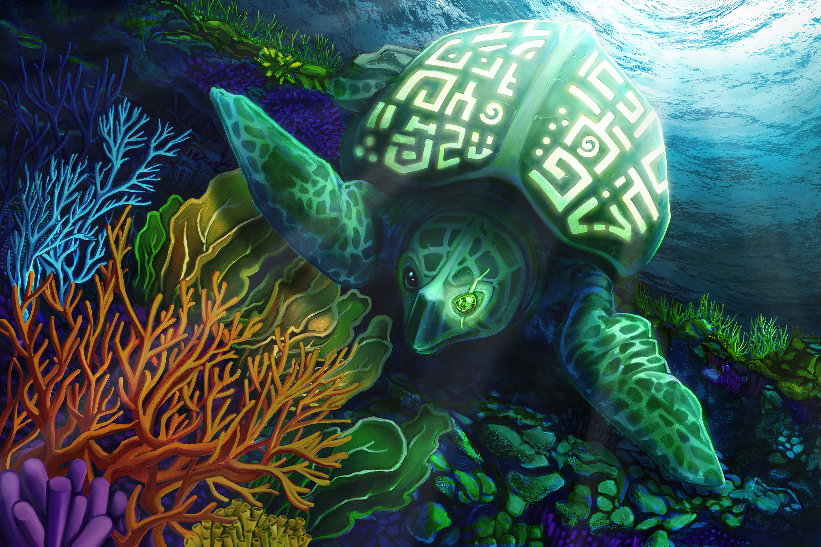 Underwater painting of a turtle