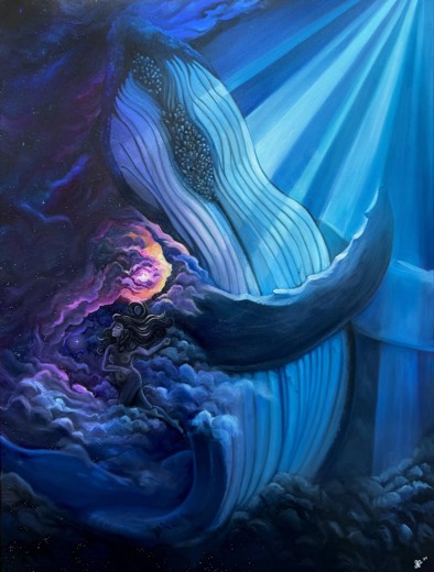 Oil painting of a whale